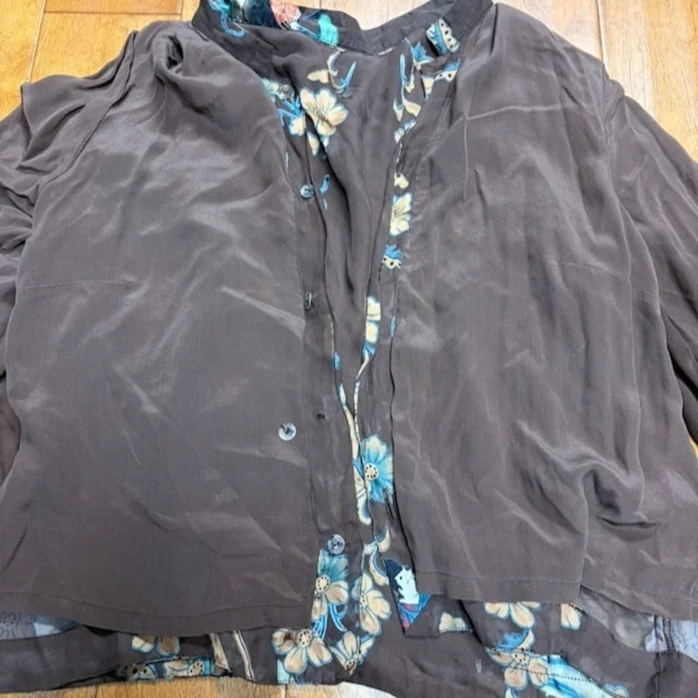 Citron Santa Monica Silk Rayon Button Top M Brown Artsy Lagenlook Boho *flaw - Picture 14 of 16